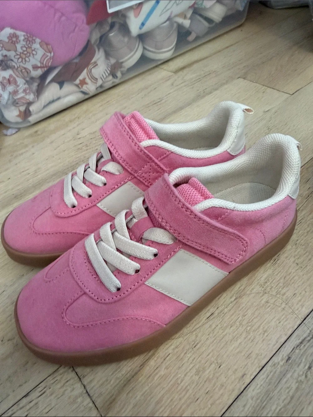 Kids Pink Velcro Athletic Sneakers